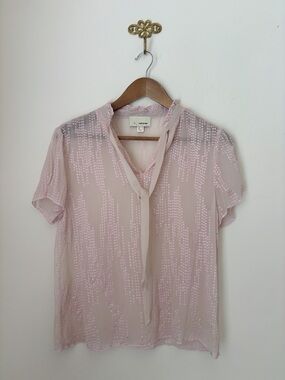 The Korner French Girl Chic Pink Silk Embroidered Blouse Small